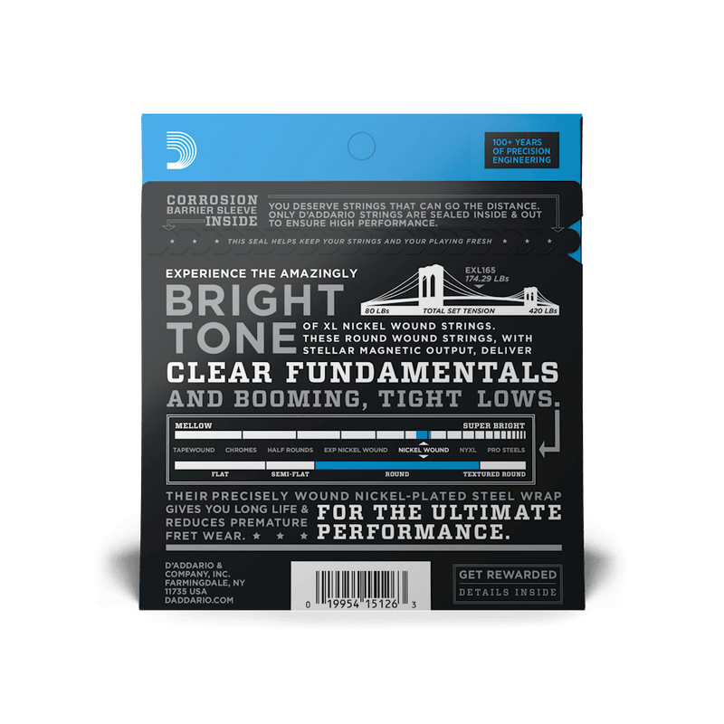 D'addario XL Nickel Wound Bass Guitar Strings - 45-105 Regular Light Top/ Medium Bottom