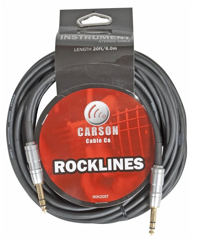 Carson Rocklines ROK20ST 20ft / 6m Stereo TRS Balanced Audio Cable