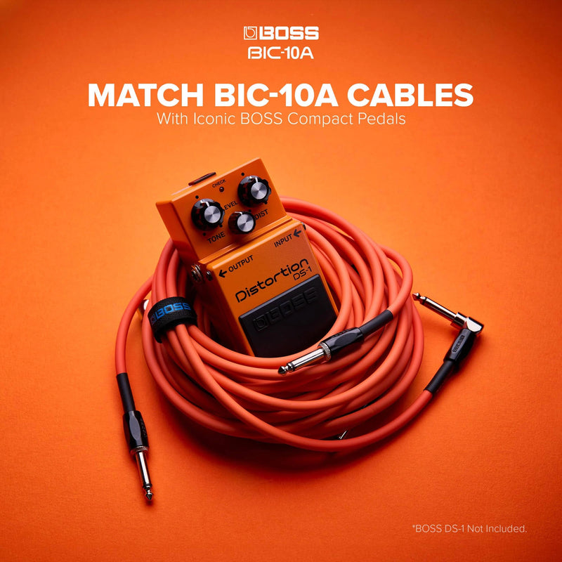 BOSS BIC10AOR Instrument Cable 10ft / 3m - Angled to Straight - Orange