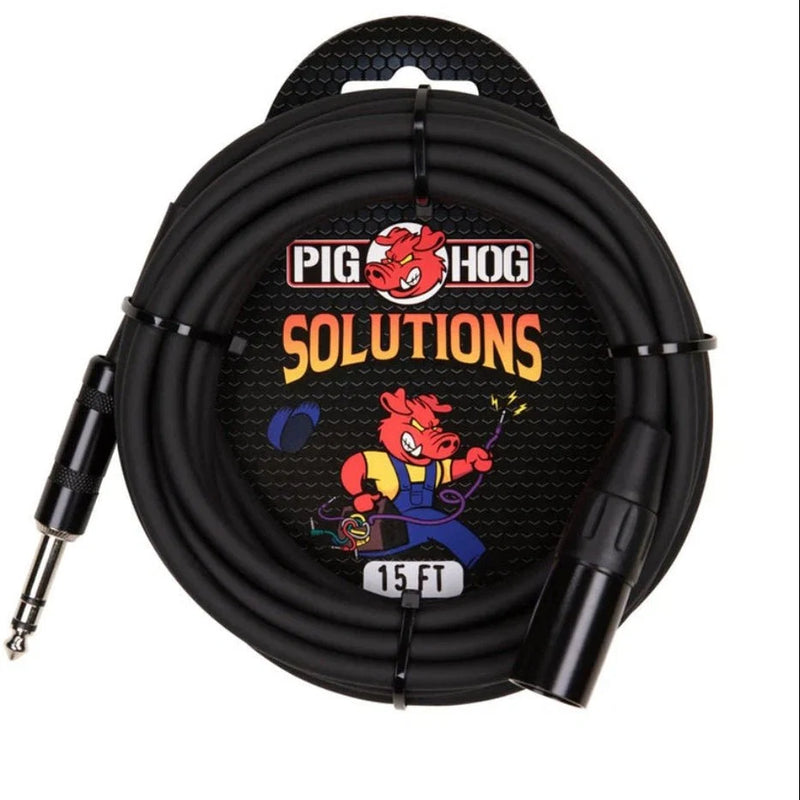 Pig Hog 15ft / 4.5m Audio Cable - XLR(Male) to 1/4" (6.5mm) Stereo Jack (TRS)