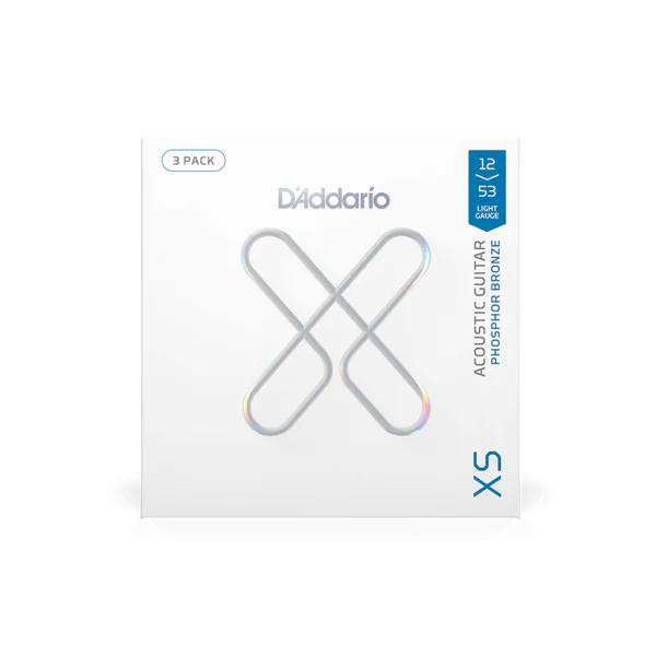 D'Addario XS Light Coated Phosphor Bronze Acoustic Guitar Strings 12-53 Gauge (3 Pack)