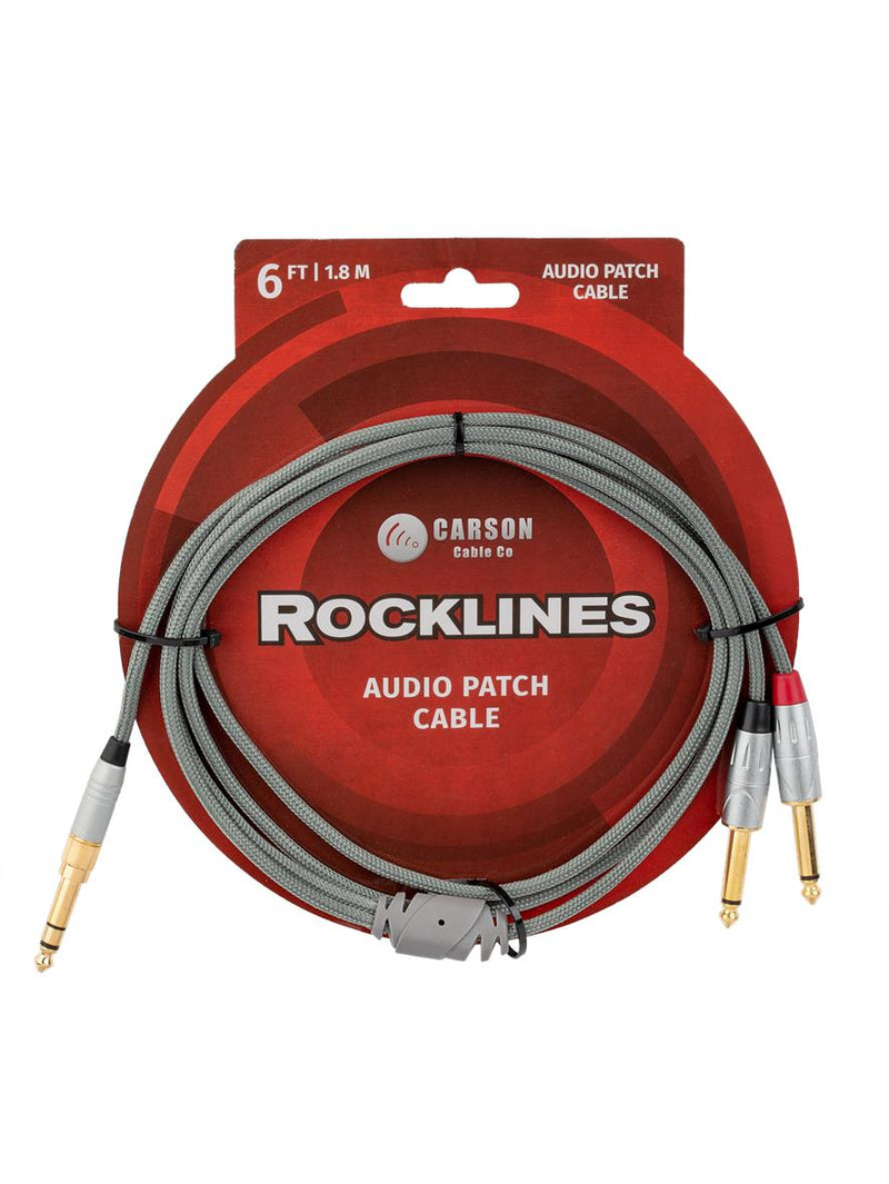 Carson Rocklines YHQ3 6ft / 1.8m Audio Patch Cable - 3.5mm with 6.3mm Adapter Stereo Jack to x2 6.3mm Mono Jacks