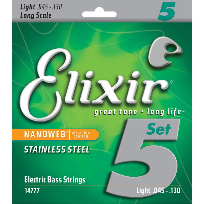 ELIXIR NANOWEB STAINLESS STEEL 5-STRING BASS STRINGS 45-130 MEDIUM-LIGHT