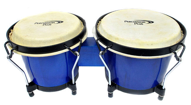 Percussion Plus 6 & 7-Inch Wood Bongos In Blue Finish With Bag