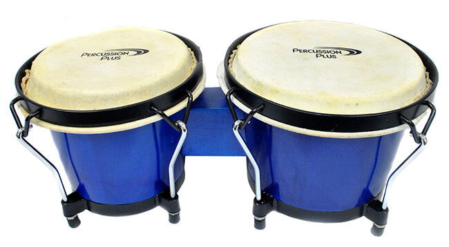 Percussion Plus 6 & 7-Inch Wood Bongos In Blue Finish With Bag