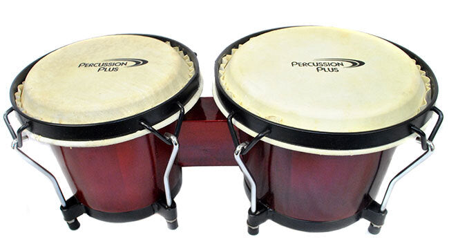 Percussion Plus 6 & 7-Inch Wood Bongos In Red Finish With Bag