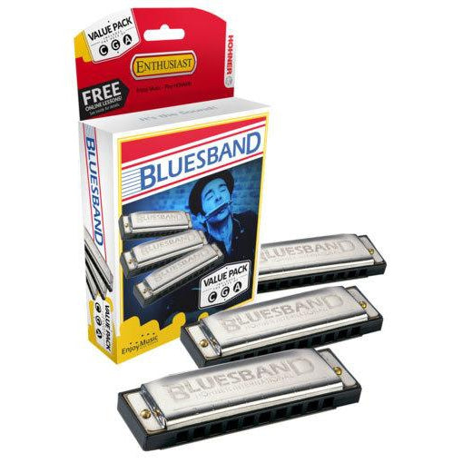 HOHNER ENTHUSIAST SERIES - BLUESBAND HARMONICA 3 PACK KEYS OF C, G, A - Arties Music Online