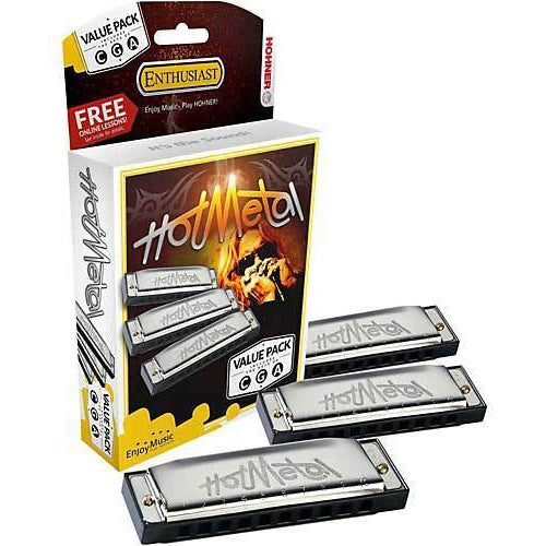 HOHNER ENTHUSIAST SERIES - HOT METAL HARMONICA 3 PACK KEYS OF C, G, A - Arties Music Online