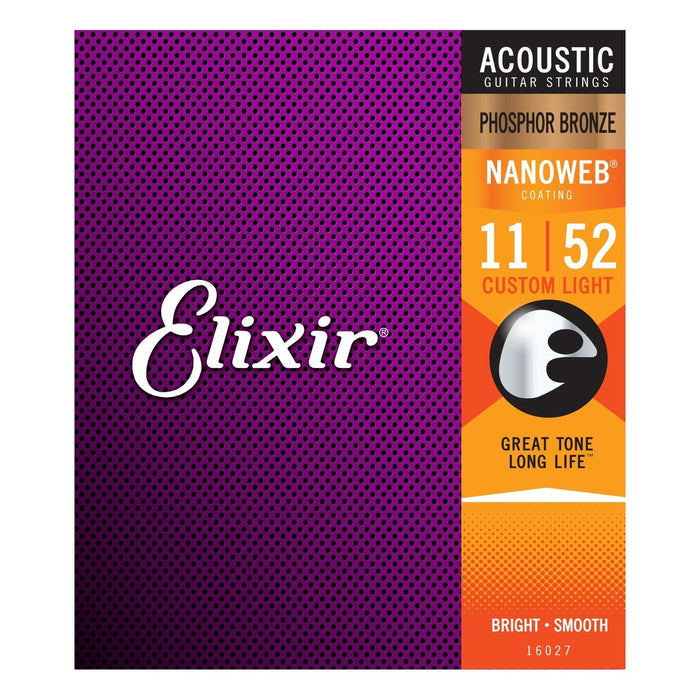 Elixir Nanoweb Phosphor Bronze Acoustic Guitar Strings – Custom Light 11-52
