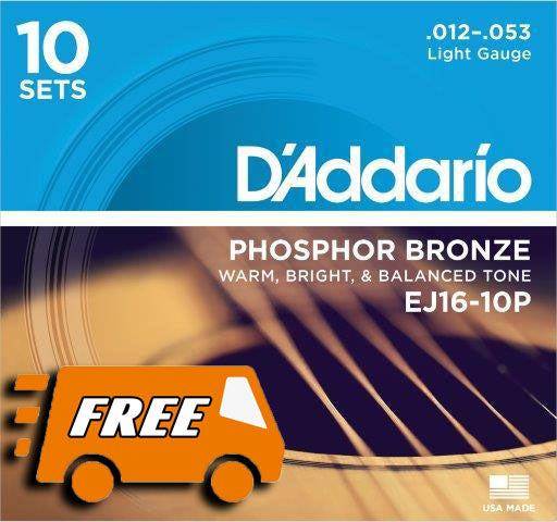 D'ADDARIO EJ16 10 PACK - PHOSPHOR BRONZE 12/53 ACOUSTIC STRING SETS