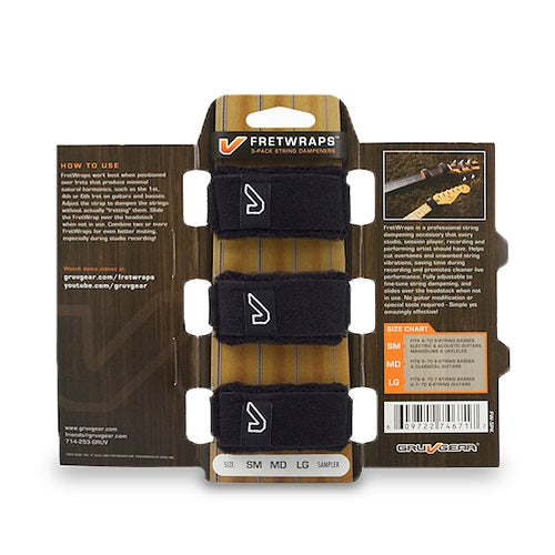 3 Pack Of Fretwraps Adjustable String Muter BLK - L