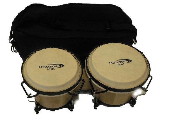 Percussion Plus 6 & 7-Inch Wood Bongos In Natural Finish With Bag
